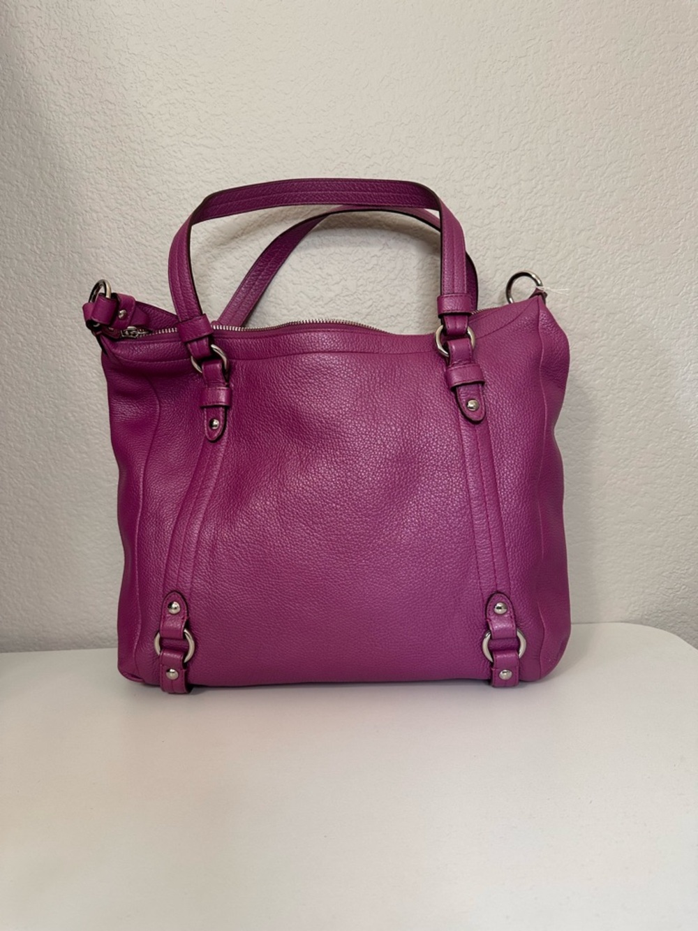 Coach Pebbled Leather Purple Alexandra Tote Purse with Hang Tag crossbody NWOT - Picture 5 of 10